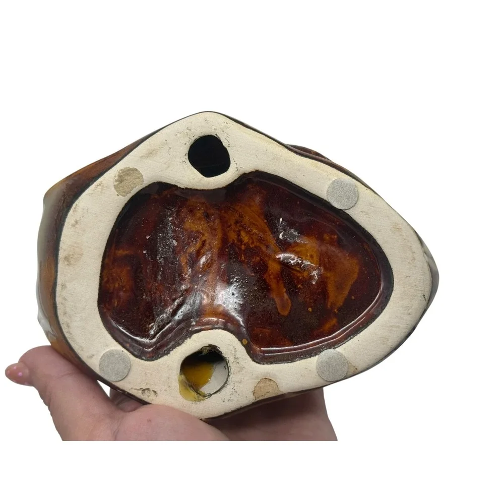Vintage Ceramic Snail Figurine Glossy Brown Drip Glaze Pottery Garden Decor 5.5